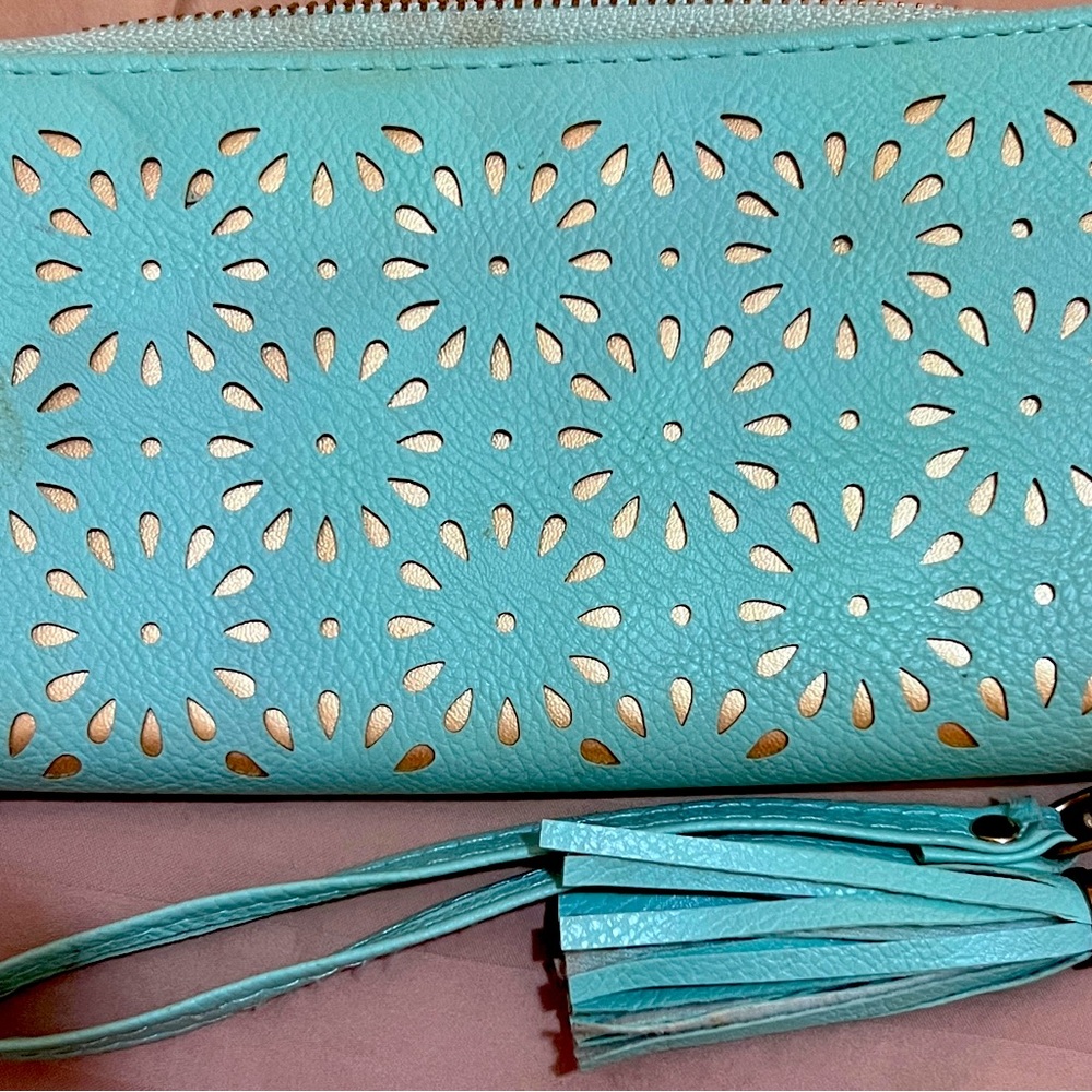 Mint green and light gold wallet